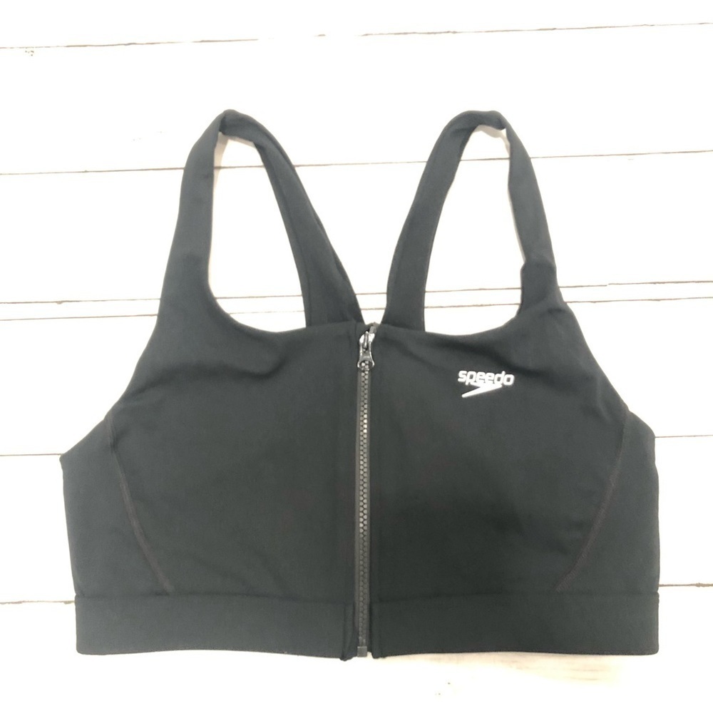 Speedo black zip up sports bra bikini top size 10